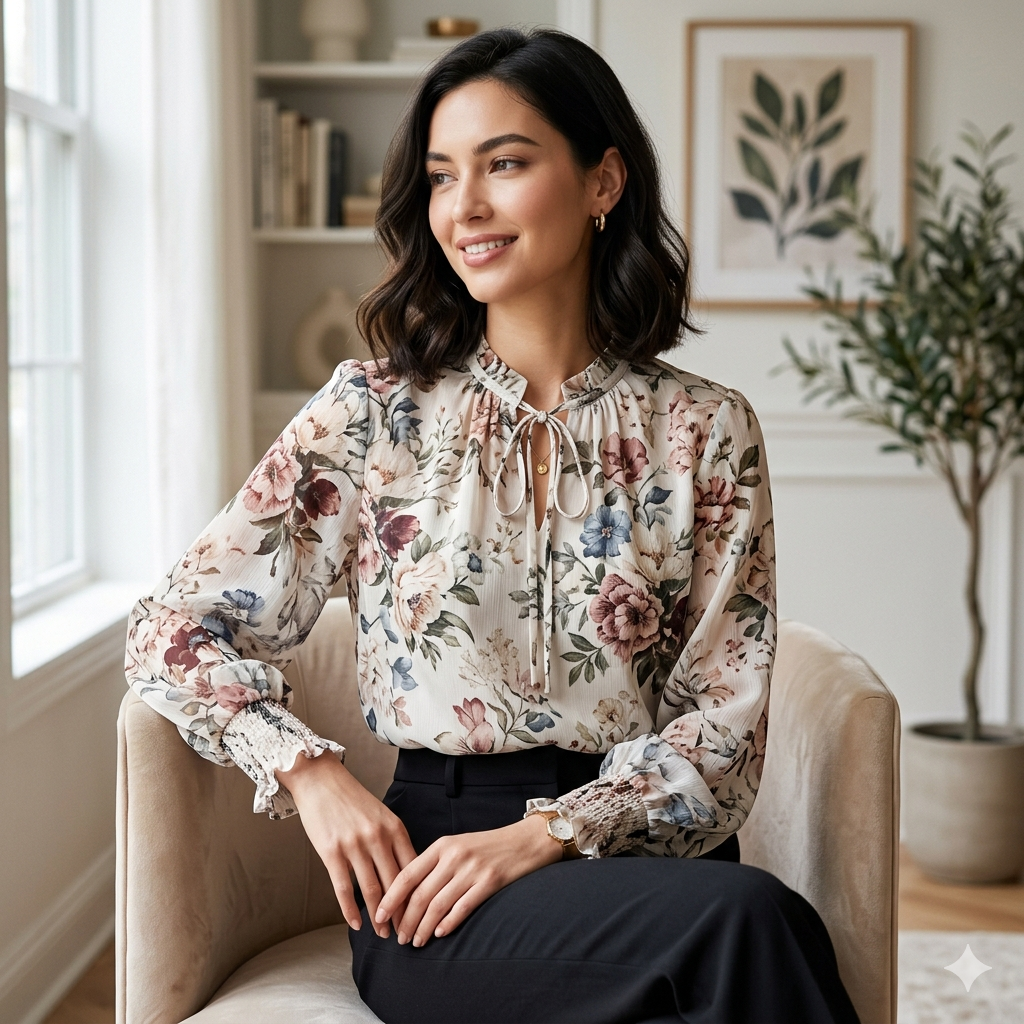Elegant Floral Chiffon Blouse