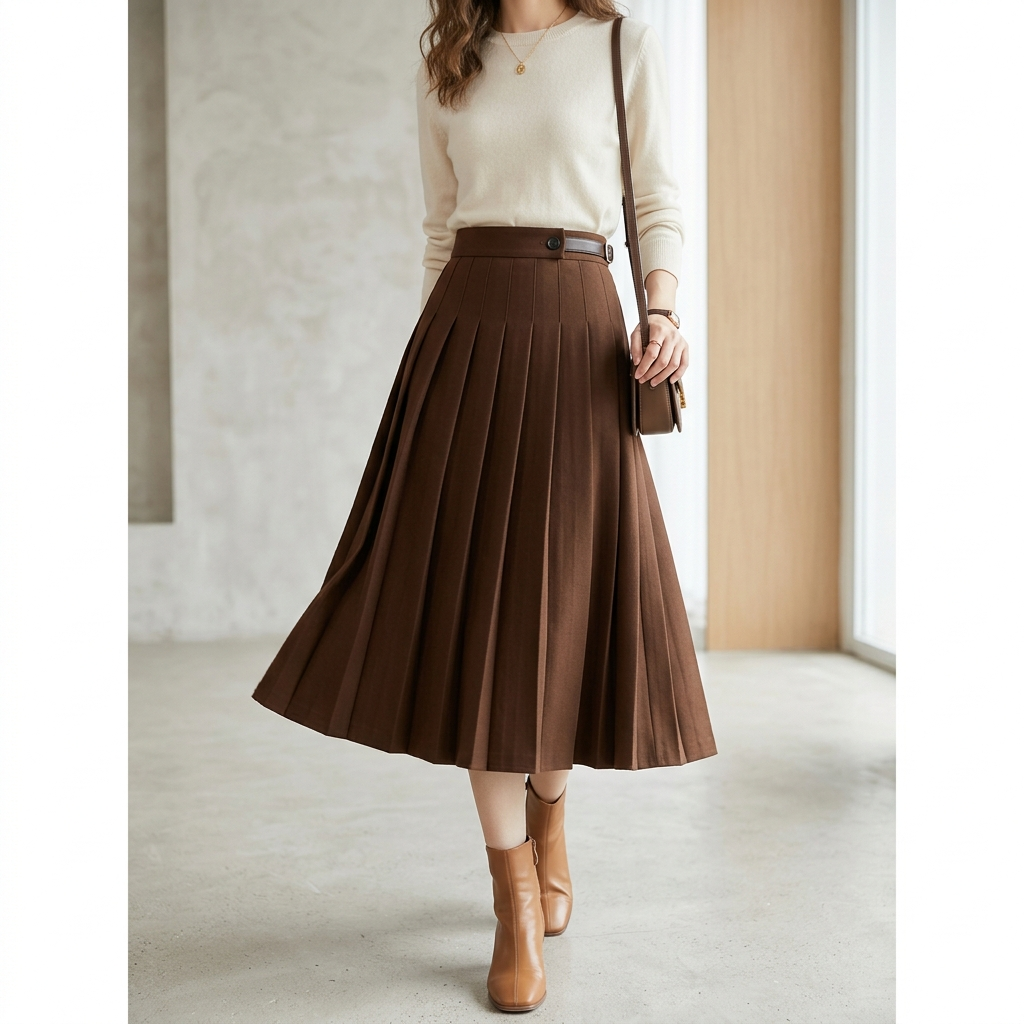 Elegant High-Waist Pleated Midi Skirt